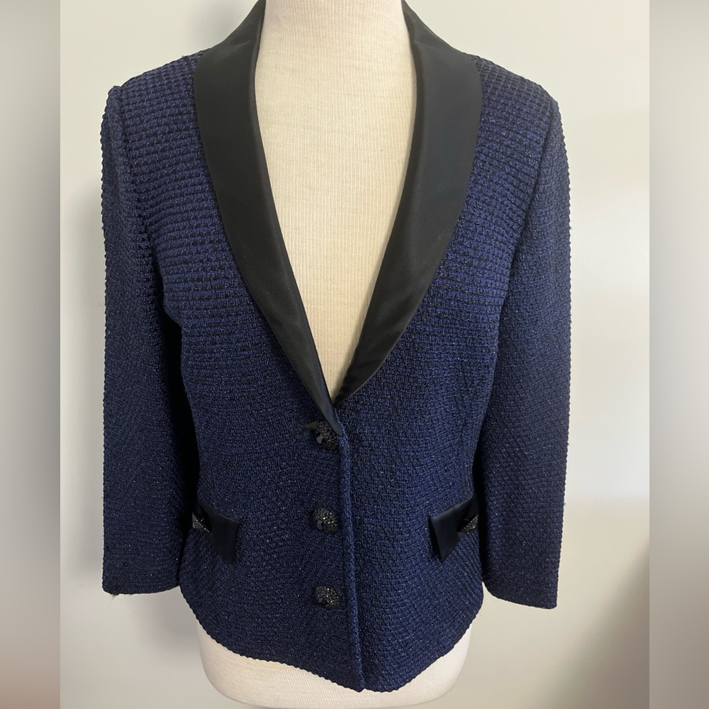 St. John Metallic Knit Satin Lapel Jacket
